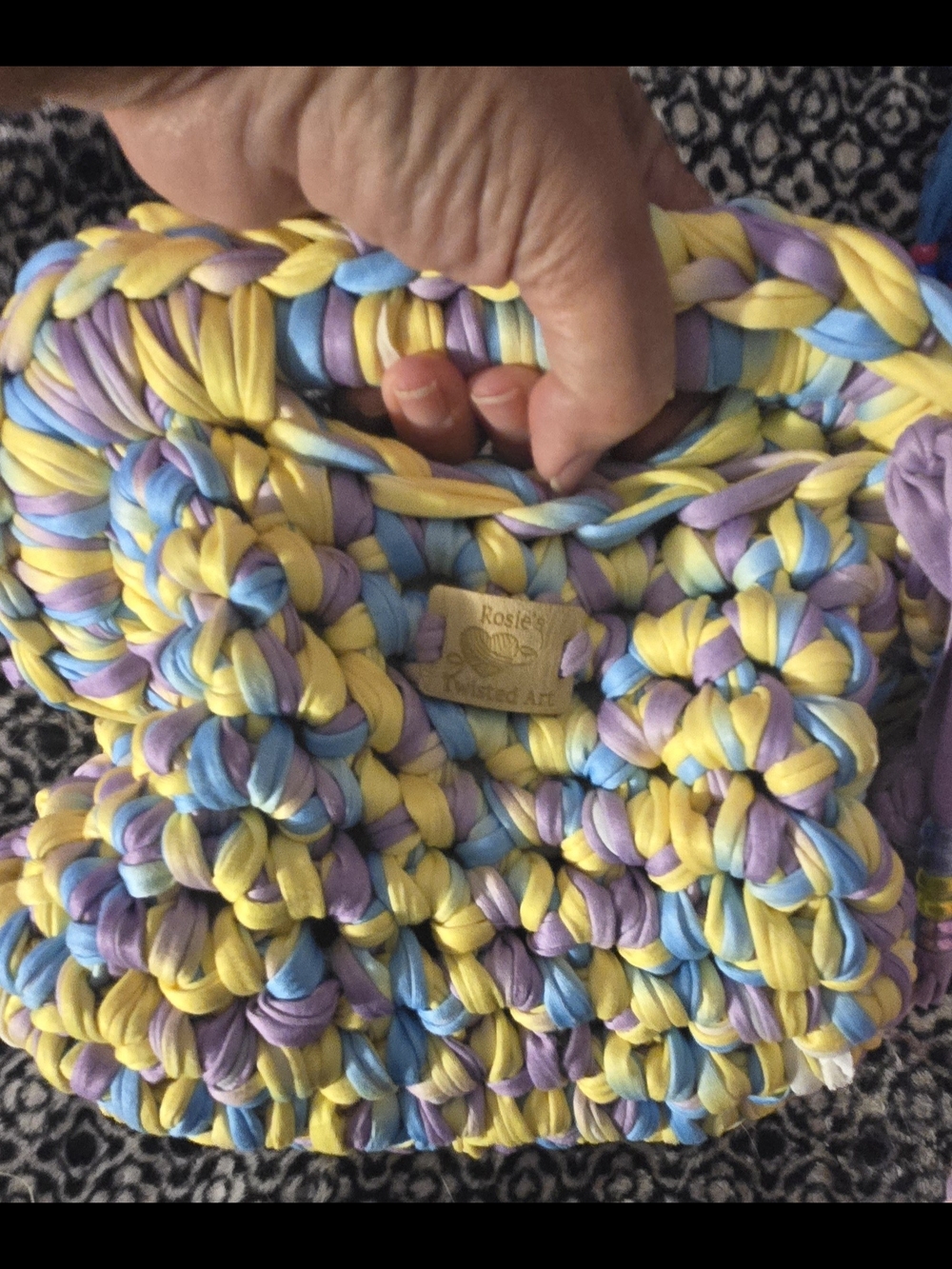 Rosie's Twisted Art Kids Crochet Makeup bag — Yellow, Blue & Purple
